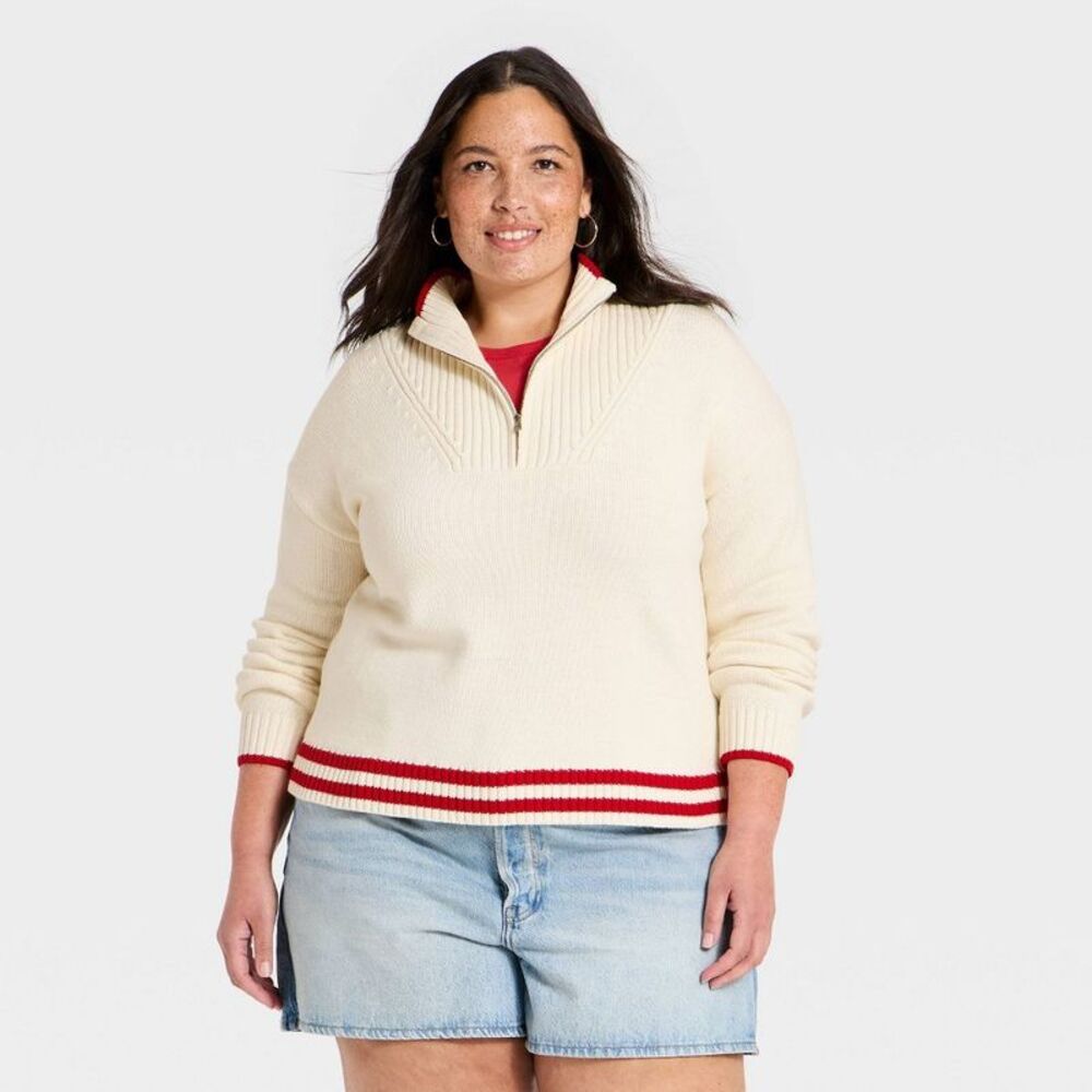 Women's Americana Collared Pullover Sweater - Universal Thread Cream XXL